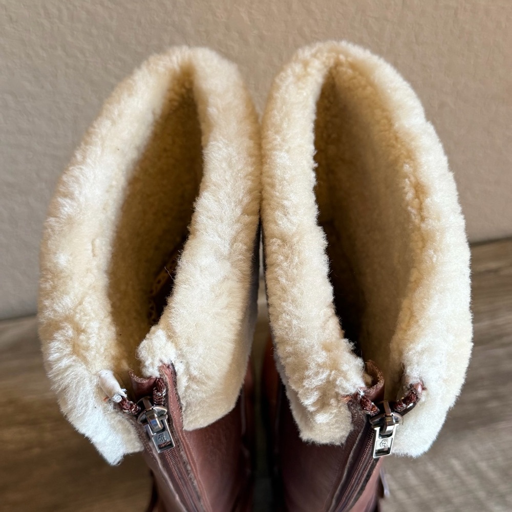 UGG Langley Cognac Leather Sheepskin Tall Boots Waterproof Winter Boots - Picture 13 of 16